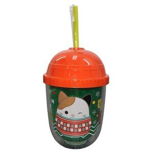 NEW Christmas Squishmallow Egg Shaped Water Drink Cup w/Lid & Straw Holidays
